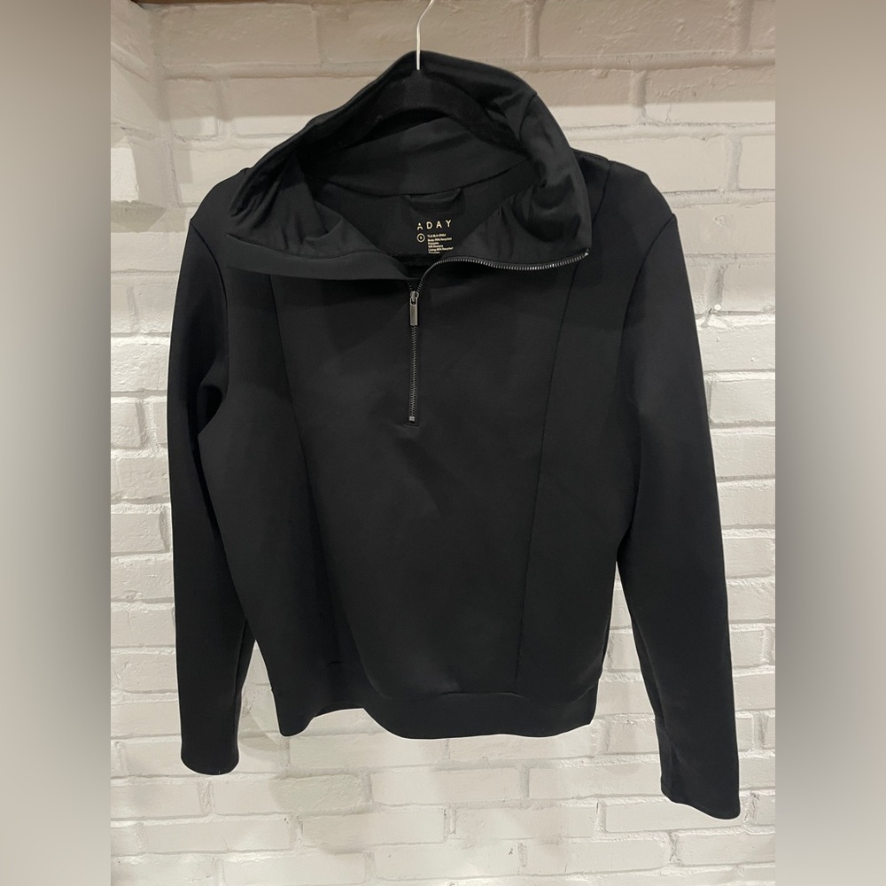 ADay Black Pullover Collard Solid Sweater Size Small Zip Athletic EUC